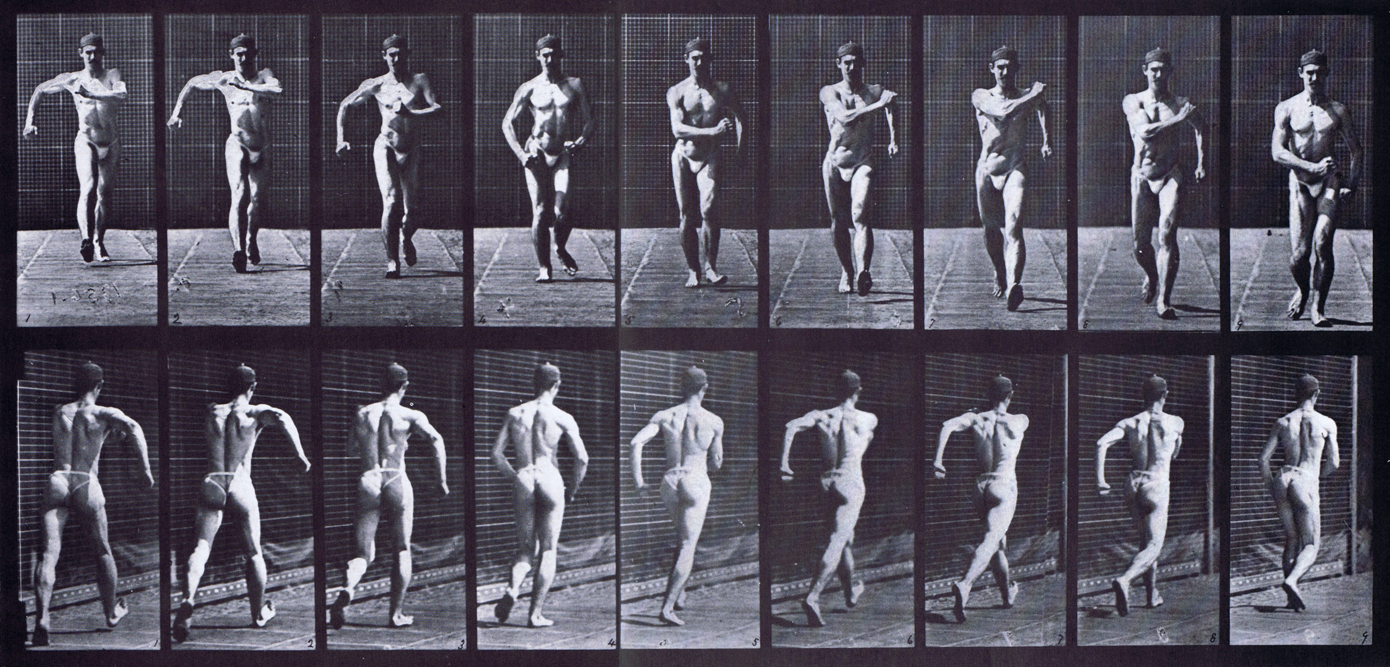 large animation reference of semi nude male wearing underwear speed walking muybridge plate 3