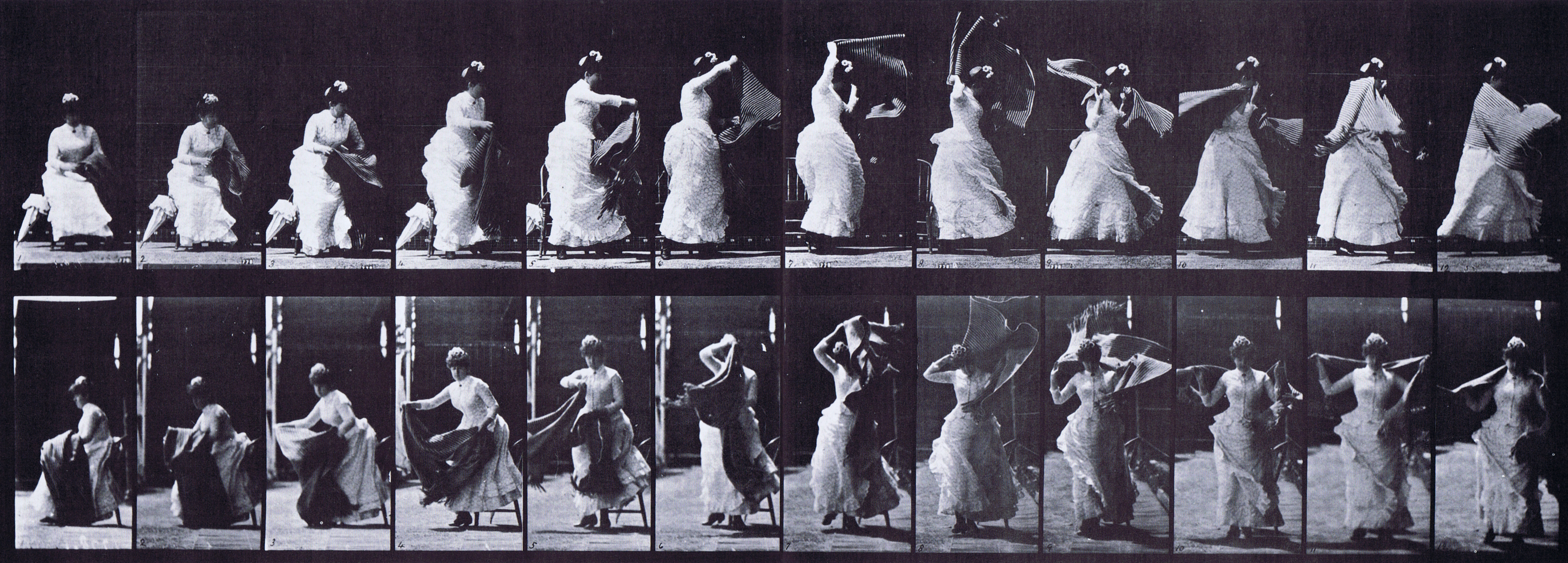 large profile and front views of a clothed female rising from a chair and putting on a shawl while walking animation reference using muybridge plate 424 from animal locomotion large profile and front views of a clothed female rising from a chair and putting on a shawl while walking animation reference using muybridge plate 424 from animal locomotion