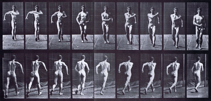 animation reference of semi nude male wearing underwear speed walking muybridge plate 3