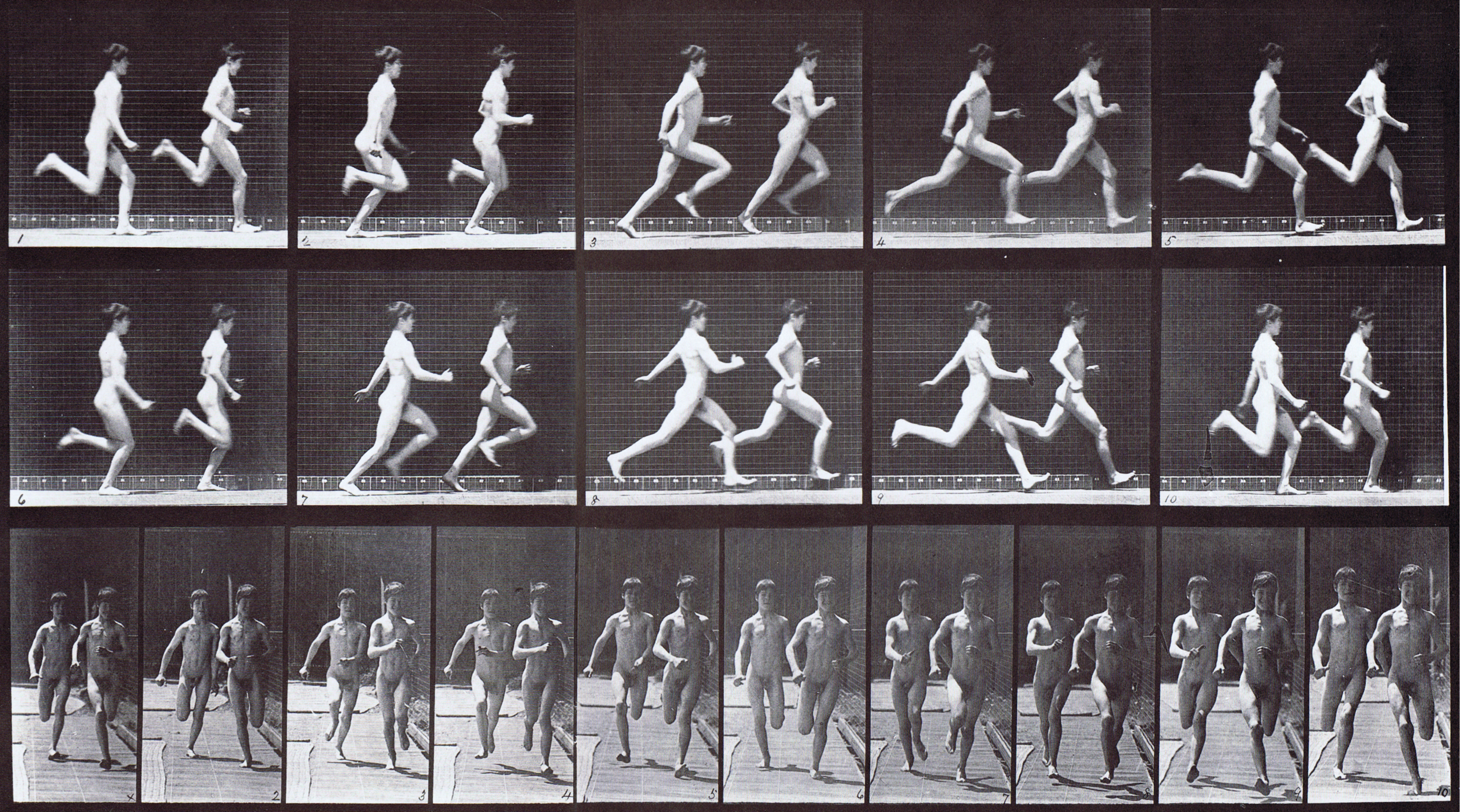 Large Muybridge Art Refrence - Two Teen Males Nude Running - Plate 69